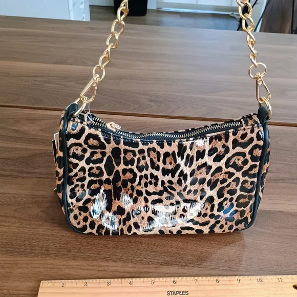 Leopard Print Mini Bag with Gold Chain - Picture 1 of 7